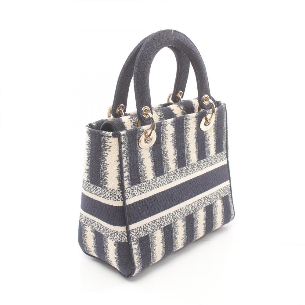 Dior White Handbag Lady Medium D-Lite Navy